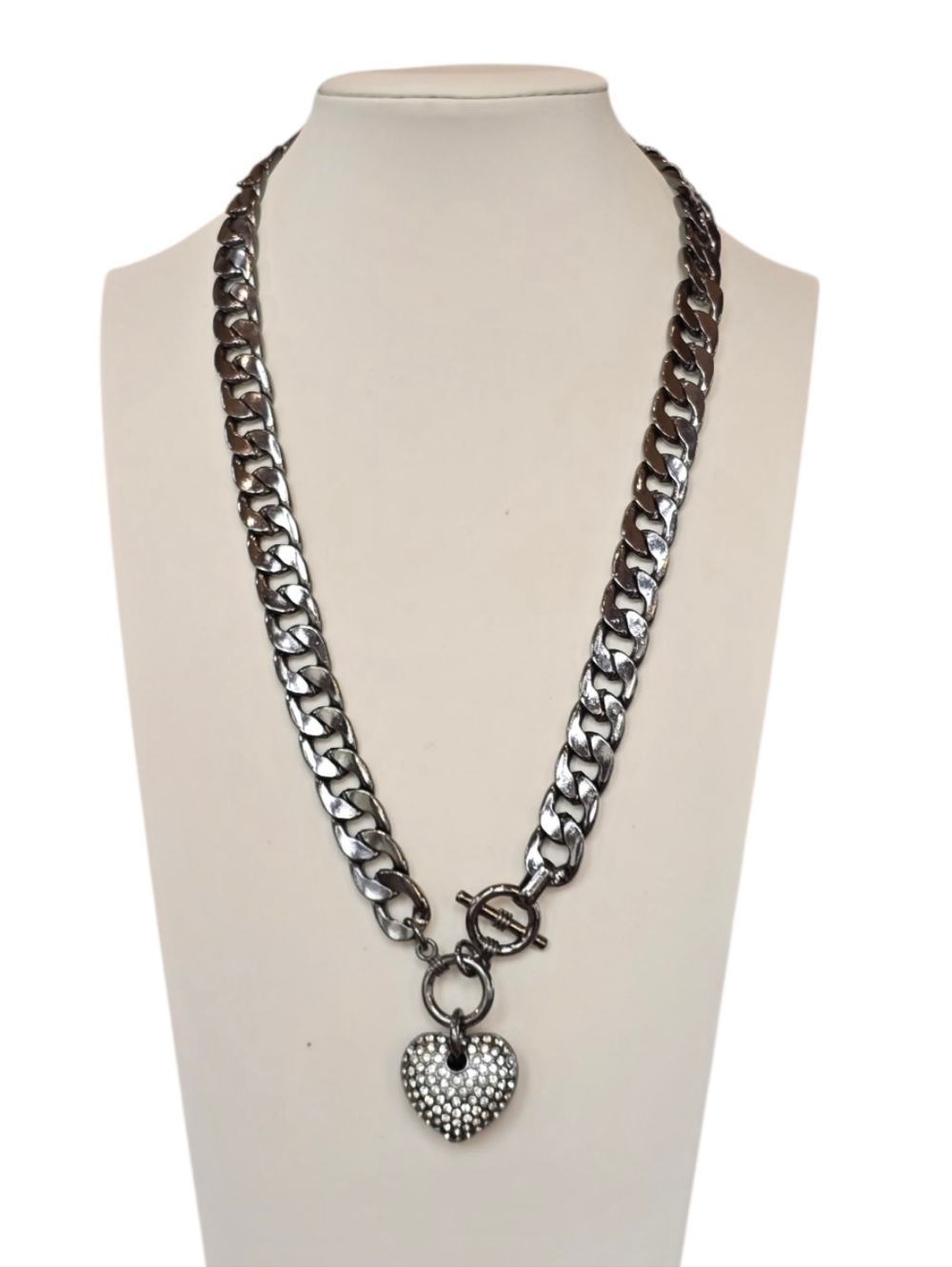Torrid Cuban Chain Link Gunmetal Gray Heart Pendant Necklace